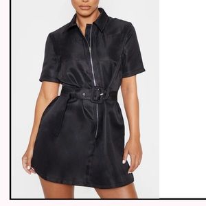 Petite Black Zip Detail Belted